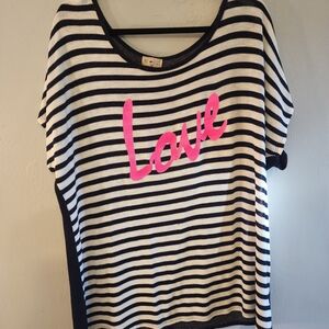 3 For 15! Navy and White Striped Short Sleeve Sweater with Pink Accent